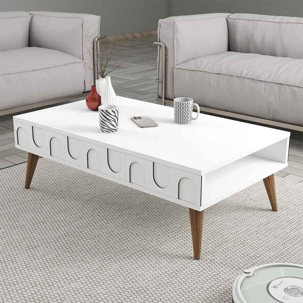 Lyon Wooden Coffee Table in White and Walnut