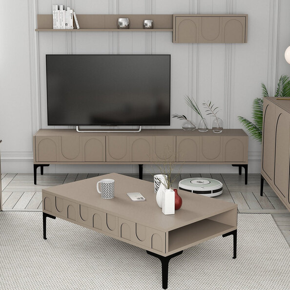Lyon Wooden Entertainment Unit with Coffee Table Set in Atlas and Black