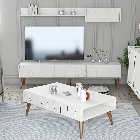 Lyon Wooden Entertainment Unit with Coffee Table Set in White and Walnut