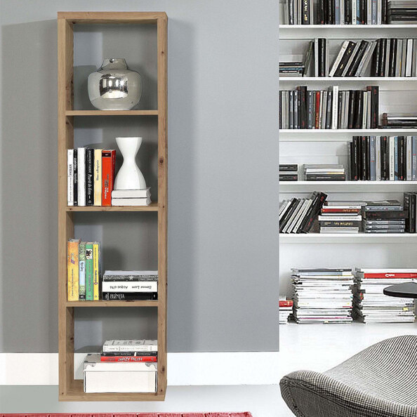 Mabon Tall Wooden Bookcase With 4 Open Storage In Artisan Oak