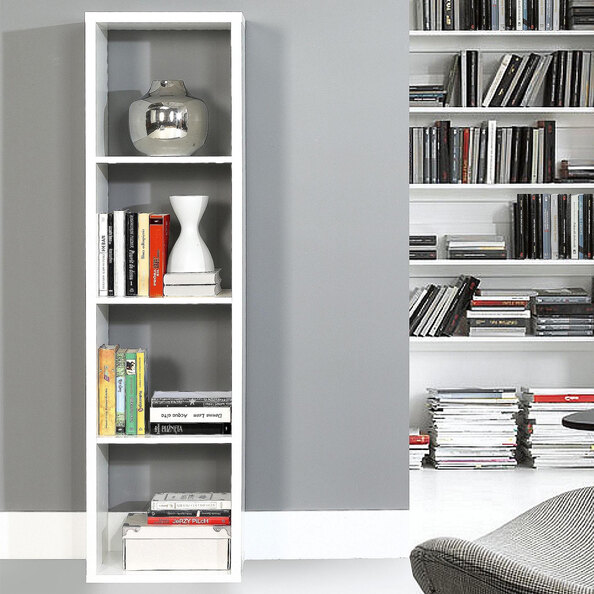 Mabon Tall Wooden Bookcase With 4 Open Storage In Matt White