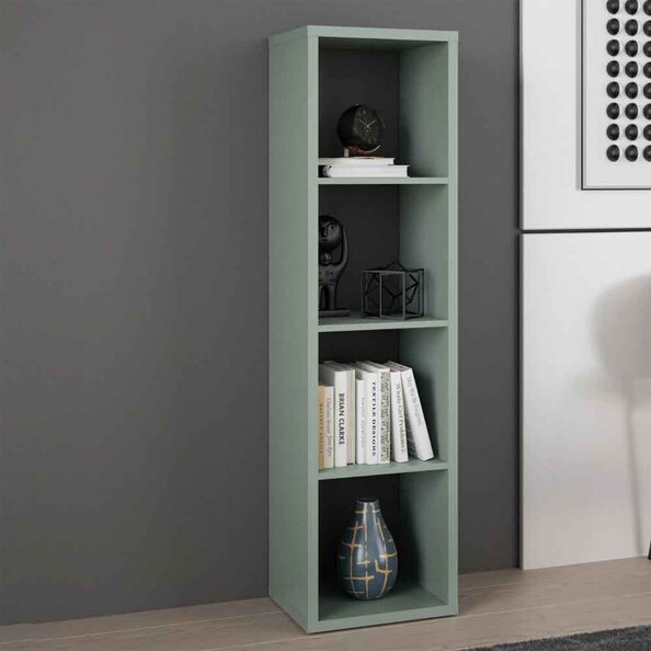 Mabon Tall Wooden Bookcase with 4 Open Storage in Sage Green