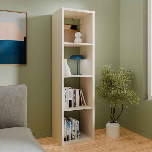 Mabon Tall Wooden Bookcase with 4 Open Storage in Sand