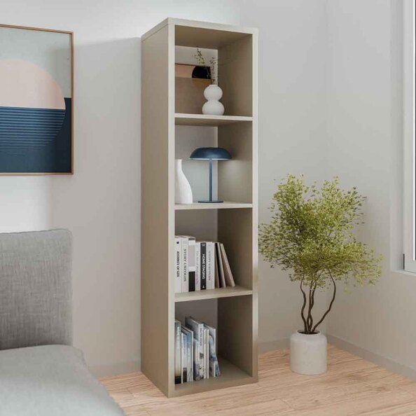 Mabon Tall Wooden Bookcase with 4 Open Storage in Taupe