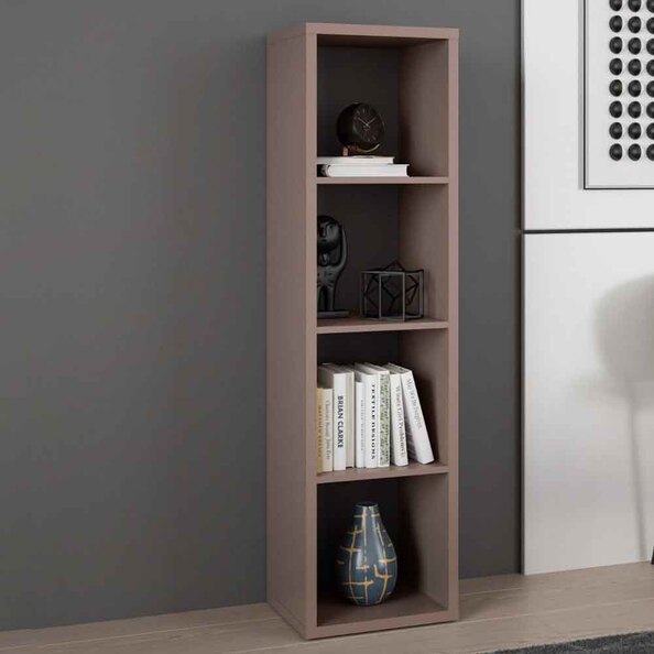 Mabon Tall Wooden Bookcase with 4 Open Storage in Terracotta