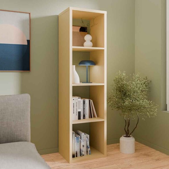 Mabon Tall Wooden Bookcase with 4 Open Storage in Yellow