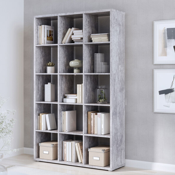 Mabon Wooden Shelving Unit With 15 Open Storage In Concrete Effect