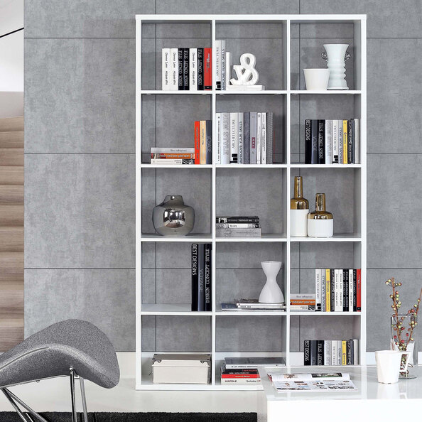Mabon Wooden Shelving Unit With 15 Open Storage In Matt White