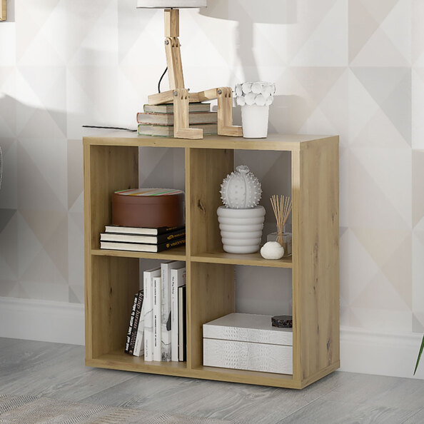 Mabon Wooden Shelving Unit With 4 Open Storage In Artisan Oak