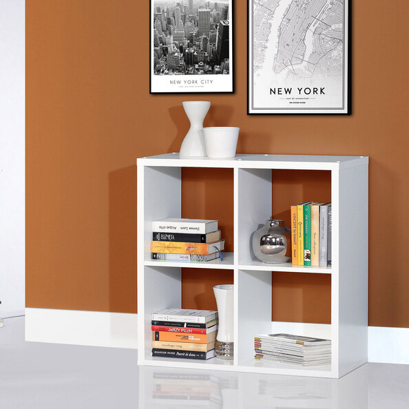 Mabon Wooden Shelving Unit With 4 Open Storage In Matt White