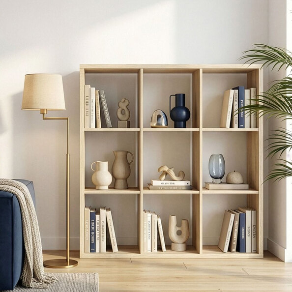 Mabon Wooden Shelving Unit With 9 Open Storage In Sonoma Oak