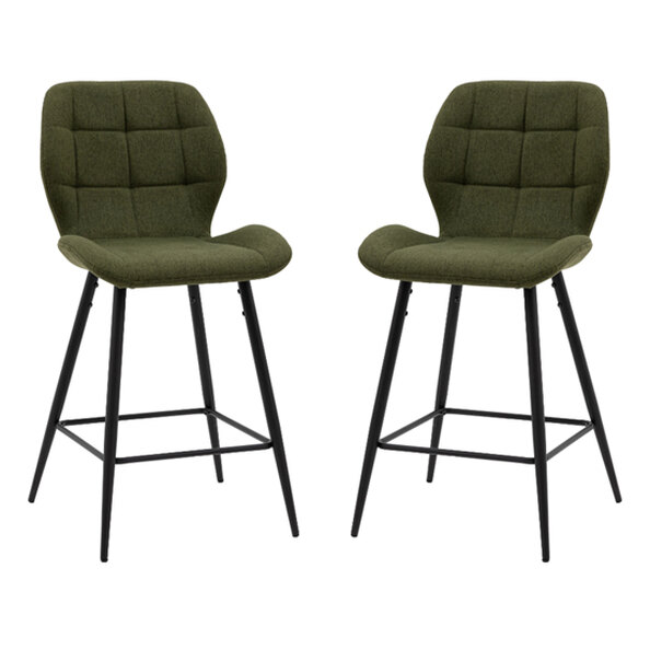 Macerata Bottle Green Fabric Bar Stools With Black Legs In Pair