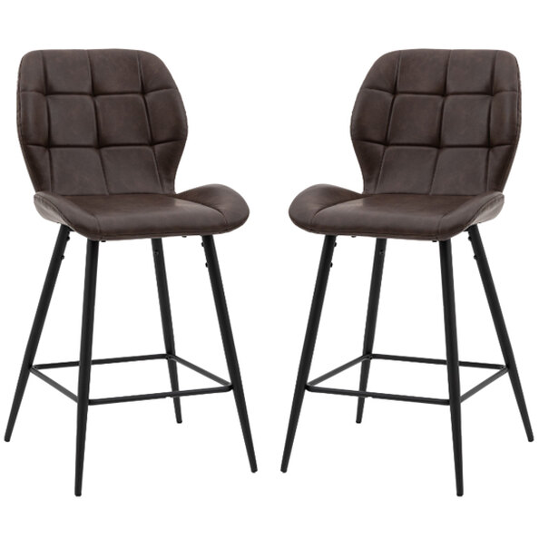 Macerata Brown Faux Leather Bar Stools With Black Legs In Pair