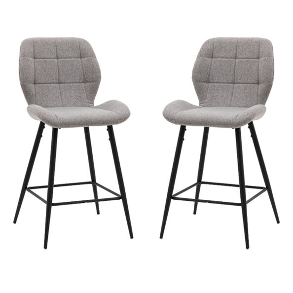 Macerata Light Grey Fabric Bar Stools With Black Legs In Pair