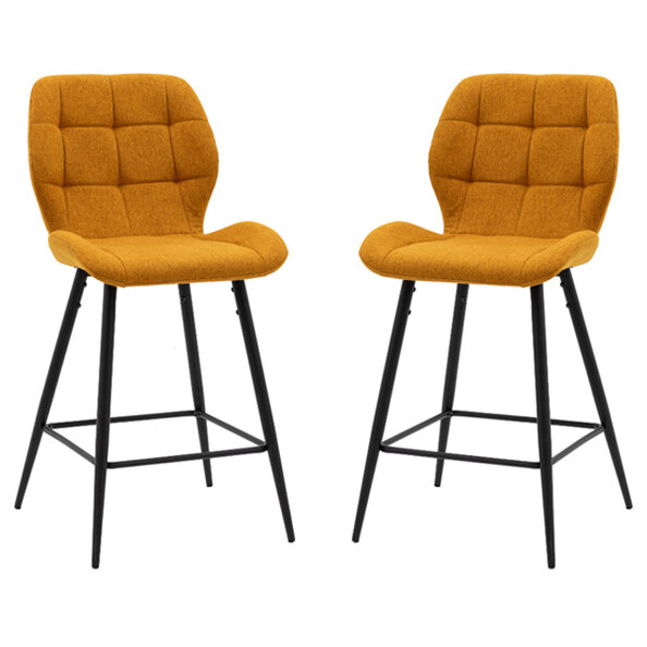 Macerata Saffron Fabric Bar Stools With Black Legs In Pair
