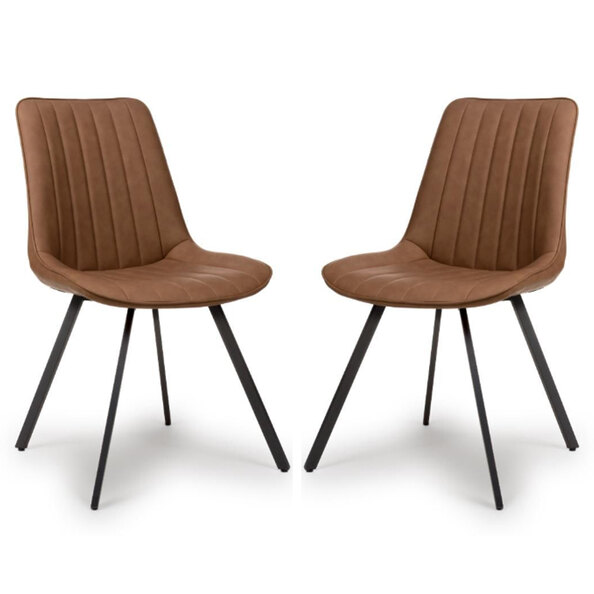 Macia Tan Faux Leather Dining Chairs With Metal Legs In Pair