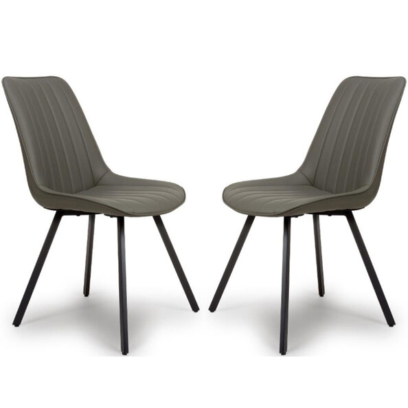 Macia Truffle Faux Leather Dining Chairs With Metal Legs In Pair