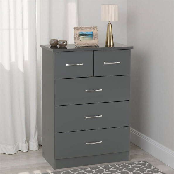 Mack Wooden Chest Of 5 Drawers in Grey Gloss
