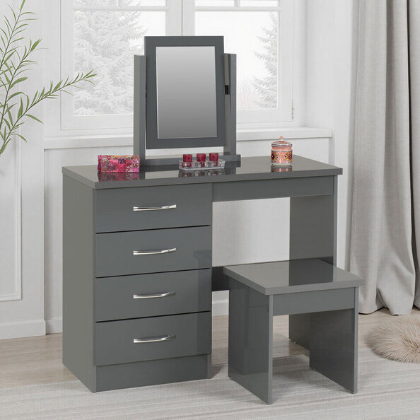 Mack Wooden Dressing Table Set in Grey Gloss