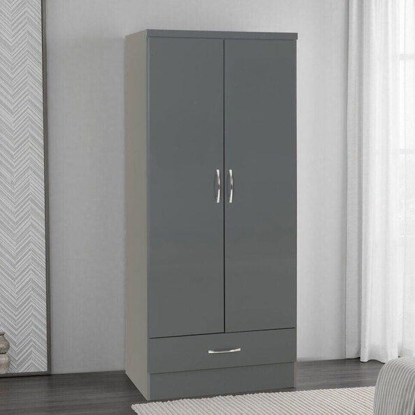 Mack Wooden Wardrobe with 2 Doors in Grey Gloss