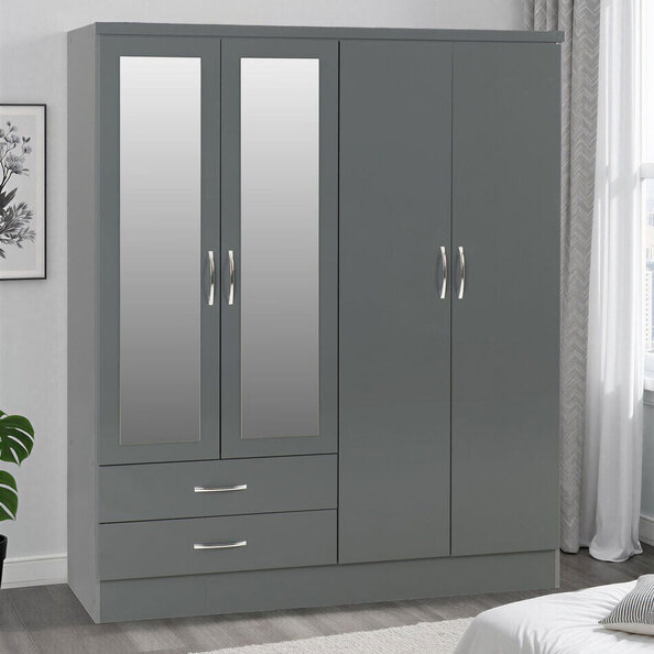 Mack Wooden Wardrobe with 4 Doors in Grey Gloss