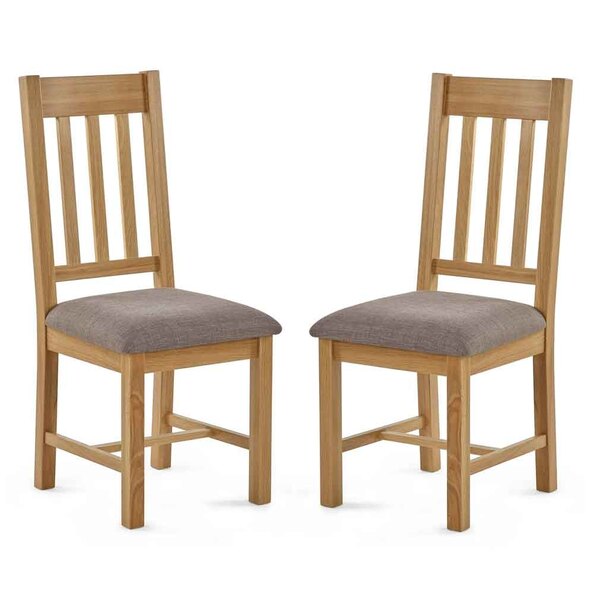 Macon Oak Wooden Dining Chairs with Fabric Seat in Pair