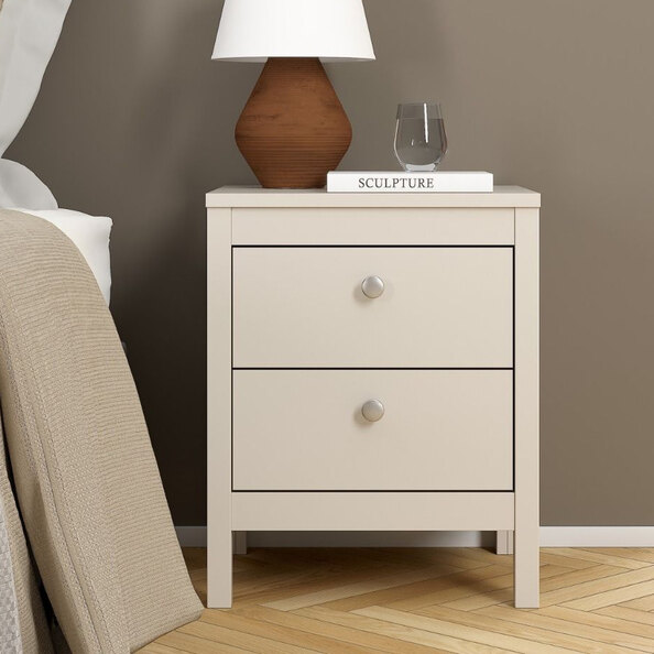 Macron Wooden Bedside Cabinet With 2 Drawers In Cashmere