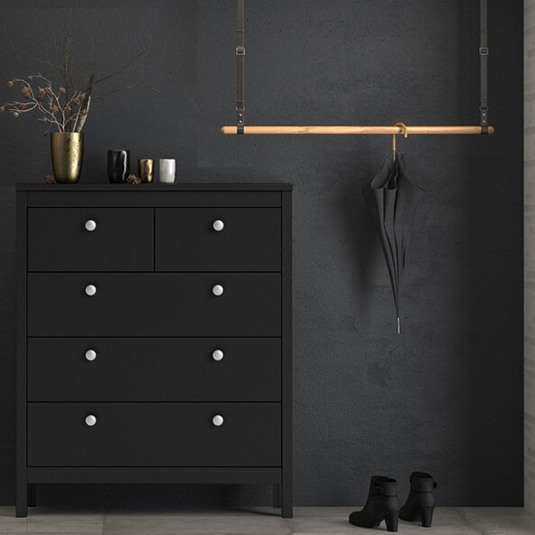 Macron Wooden Chest Of 5 Drawers In Matt Black