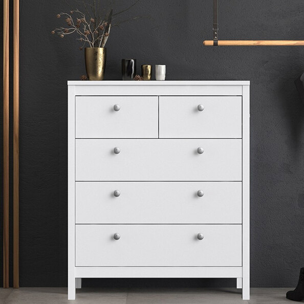 Macron Wooden Chest Of 5 Drawers In White