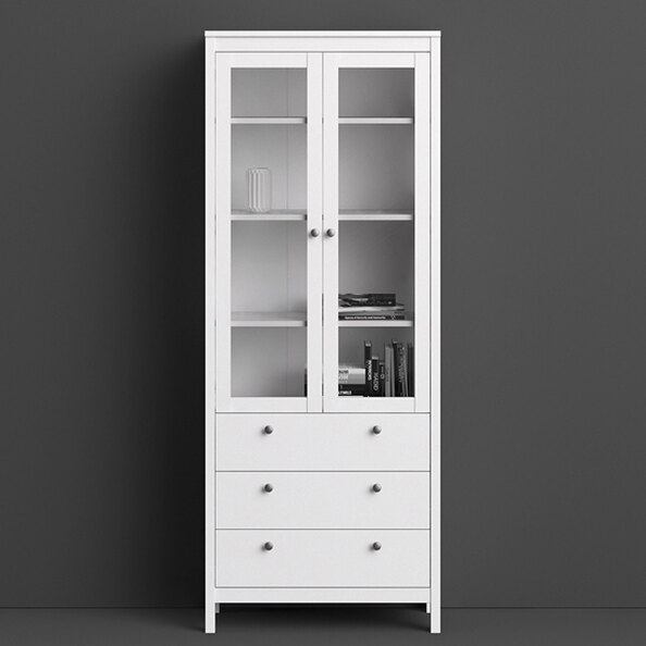 Macron Wooden Display Cabinet With 3 Drawers In White