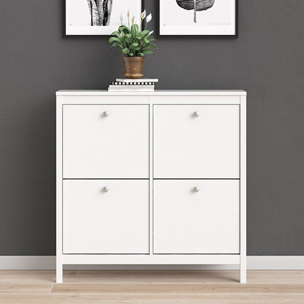 Macron Wooden Shoe Cabinet With Flip Doors In White