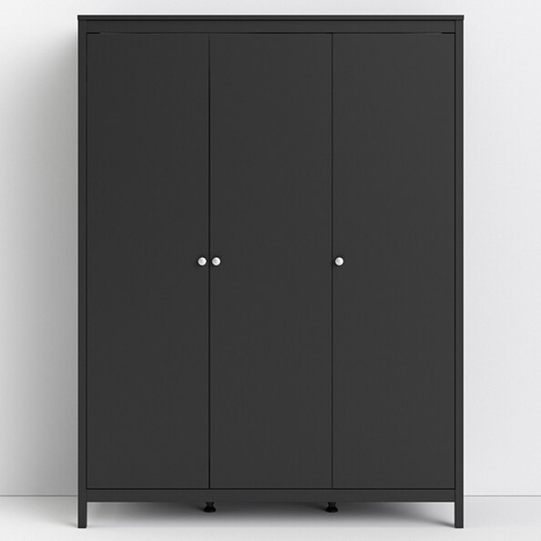 Macron Wooden Wardrobe With 3 Doors In Matt Black