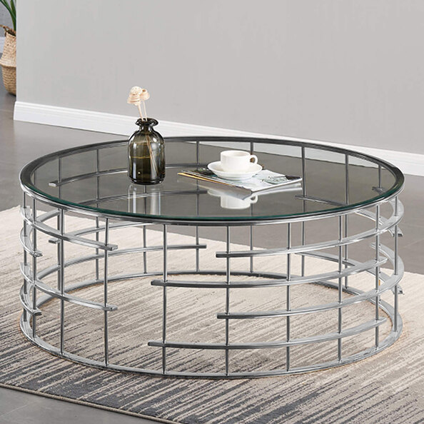 Macsen Clear Glass Coffee Table Round With Silver Frame