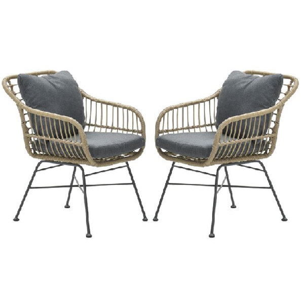 Macy Natural Rattan Garden Dining Chairs With Cushion In Pair