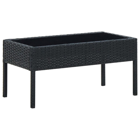 Macy Rattan Garden Coffee Table Large In Black With Glass Top