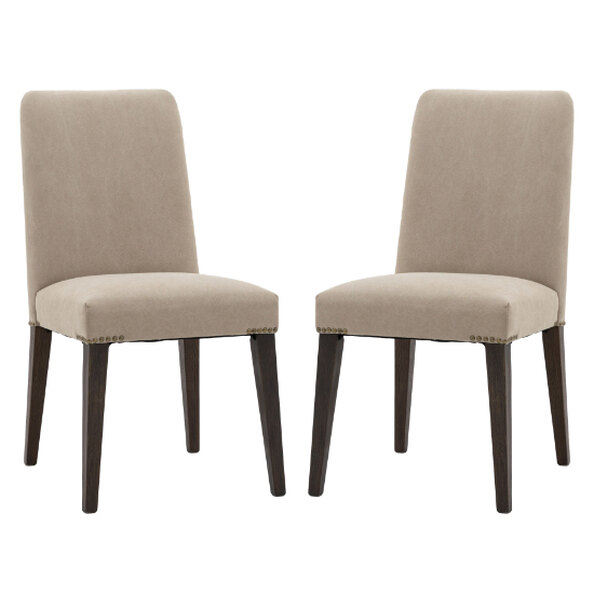 Madisen Grey Fabric Dining Chairs With Brown Legs In Pair