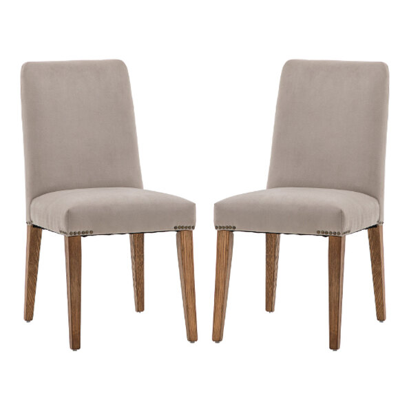 Madisen Taupe Velvet Dining Chairs With Oak Legs In Pair