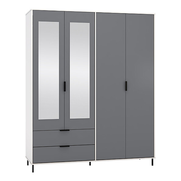 Madric Mirrored Gloss Wardrobe With 4 Doors In Grey And White