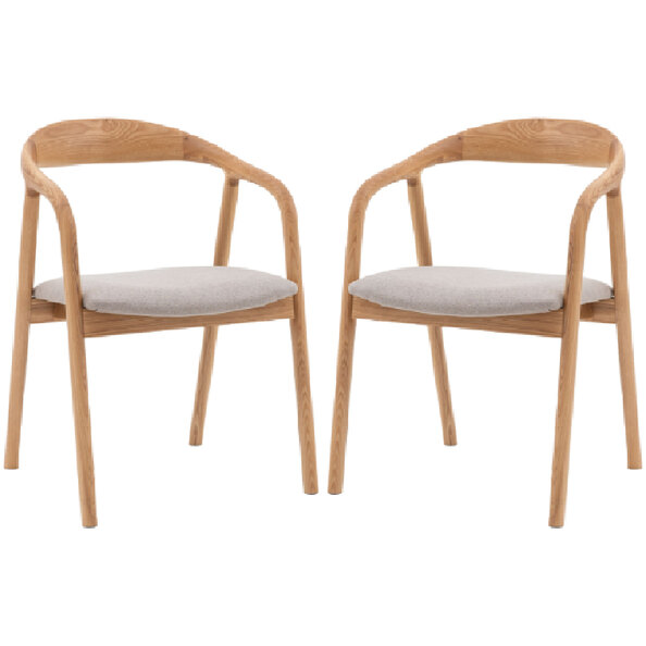 Madrina Natural Wooden Dining Chairs With Fabric Seat In Pair