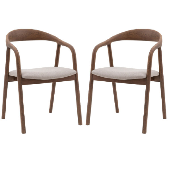 Madrina Walnut Wooden Dining Chairs With Fabric Seat In Pair