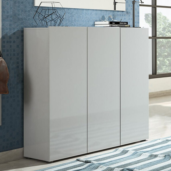 Maestro High Gloss Shoe Cabinet 3 Doors 10 Shelves In Grey
