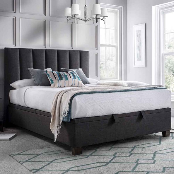 Magna Fabric Ottoman Storage Double Bed In Pendle Slate