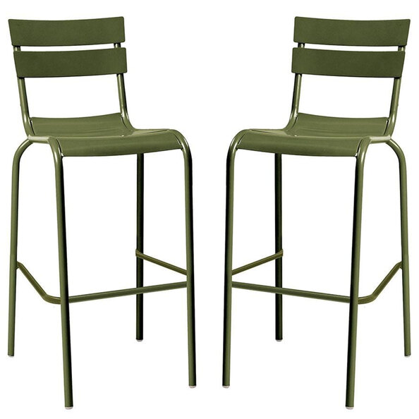 Magnolia Olive Green Aluminium Bar Stools In Pair