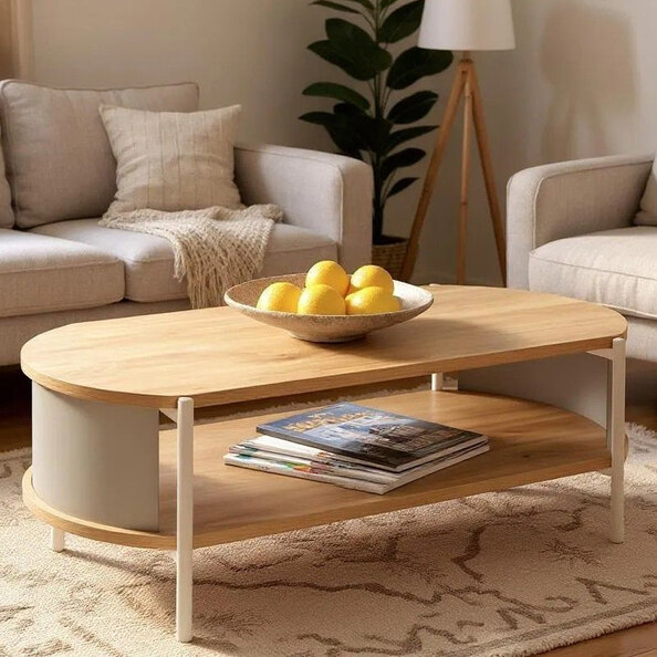 Magnolia Wooden Coffee Table With Undershelf In Oak Grey
