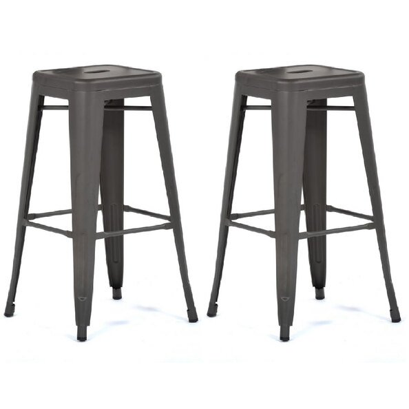 Maire Gun Grey Metal Bar Stools In Pair
