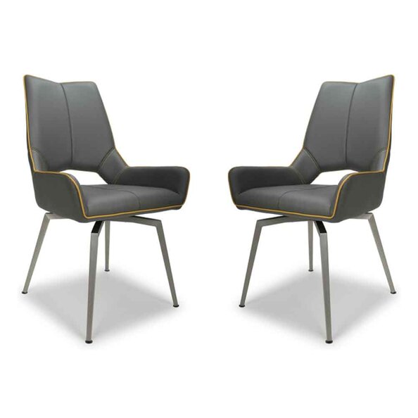 Mosul Grey Leather Dining Chairs With Steel Legs In Pair
