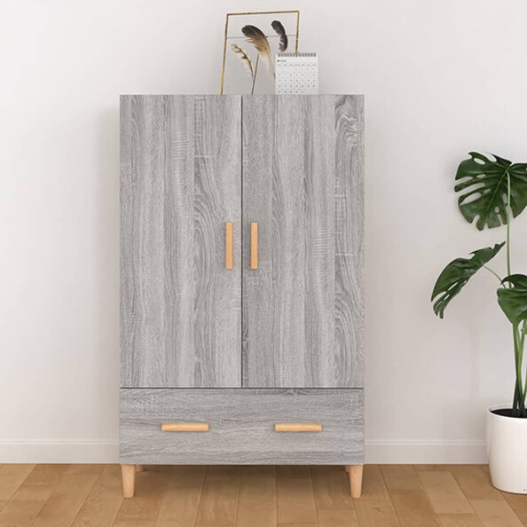 Makula Wooden Highboard With 2 Door 1 Drawer In Grey Sonoma Oak