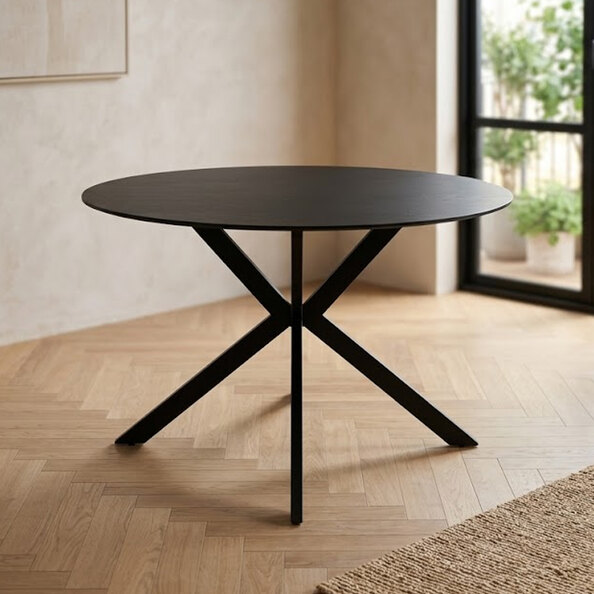Malaga Australian Grey Stone Top Dining Table with Matt Black Legs