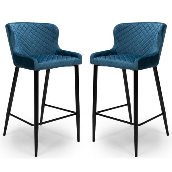 Margate Blue Fabric Bar Stools With Metal Legs In Pair