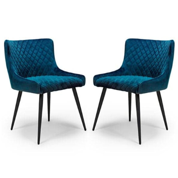 Margate Blue Fabric Dining Chairs In Pair